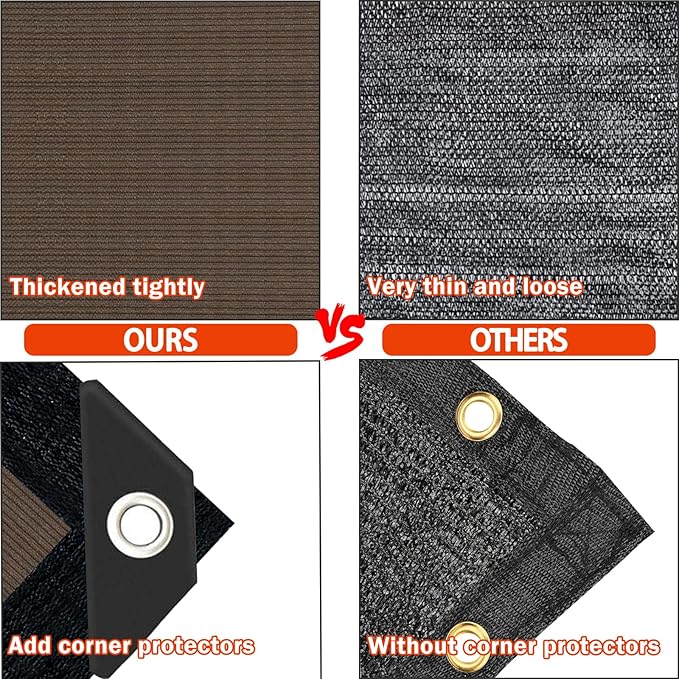 Mocha Sun Shade Cloth,Pergola Shade Cover with Reinforced Grommets,90% Shade Fabric Fence Privacy Screen Balcony,Pergola Shade Cover Canopy Garden Carport Porch Deck Patio Shade,10x20FT