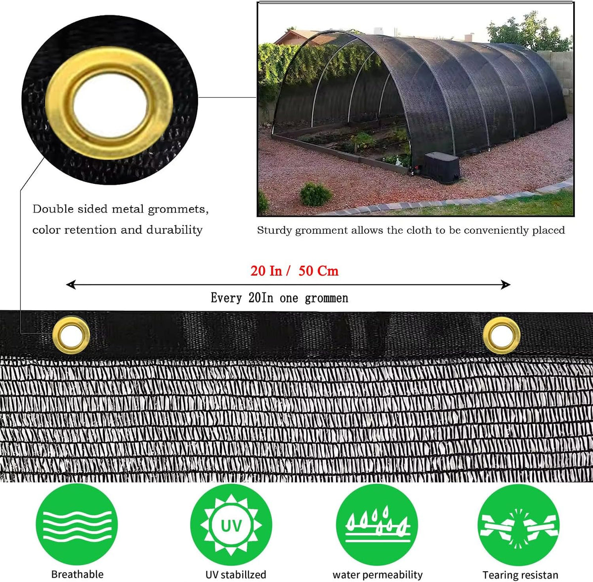 40% shade cloth for plants, 12x30 ft greenhouse shown in use