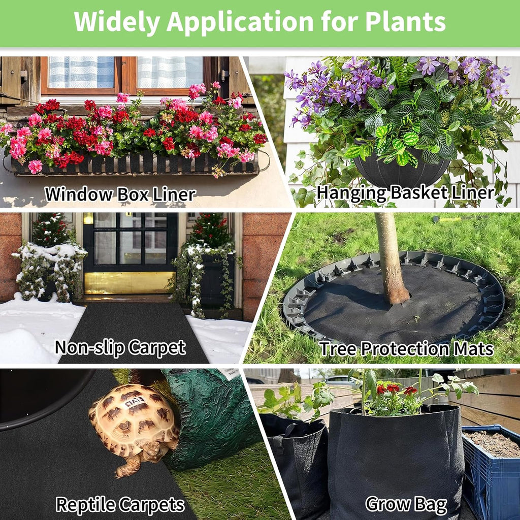 Riare 16x120 Inch Black Felt Planter Liner Roll- 2 Rolls Non-Woven Fabric Planter Liner for Outdoor Plants, Coco Liner Roll Alternative Basket Planter Liner for Planters Hanging Basket Window Box