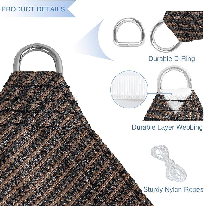E&K Sunrise 16' x 16' x 16' Sun Shade Sail Triangle Canopy Shade Cover UV Block for Patio Backyard Garden Outdoor (Brown)