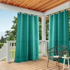 TOWN & COUNTRY BASICS Cabana Solid Heavyweight Indoor Outdoor Curtains, Light Filtering Opacity with Grommet Top, Water Repellent, 2-Pack Set, 54"x84", Teal