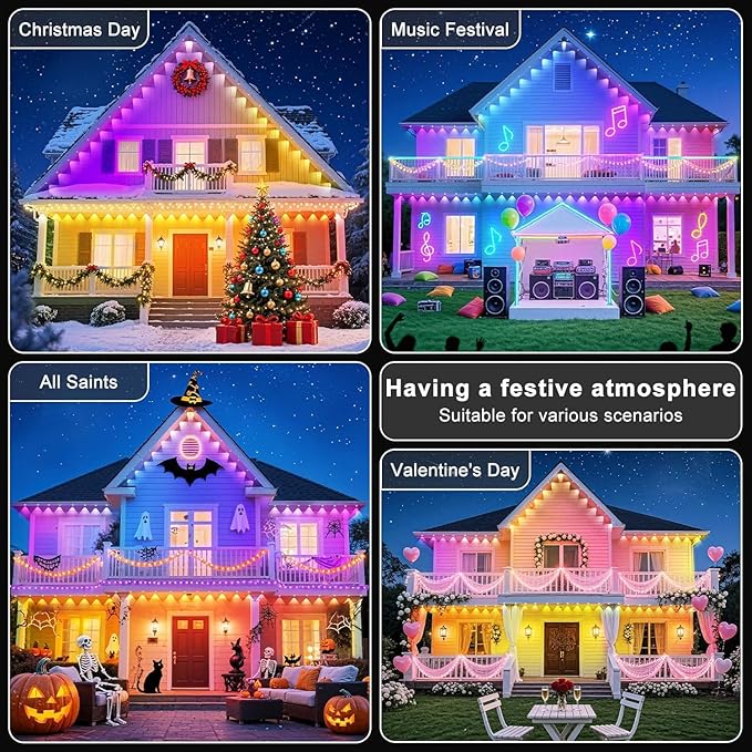 100FT Permanent Outdoor Lights for House Waterproof, IP67 LED Eave Lights with App/Remote Control, Outdoor Permanent led Lighting for House Roof Decor,Christmas,Party,All Holiday and Daily