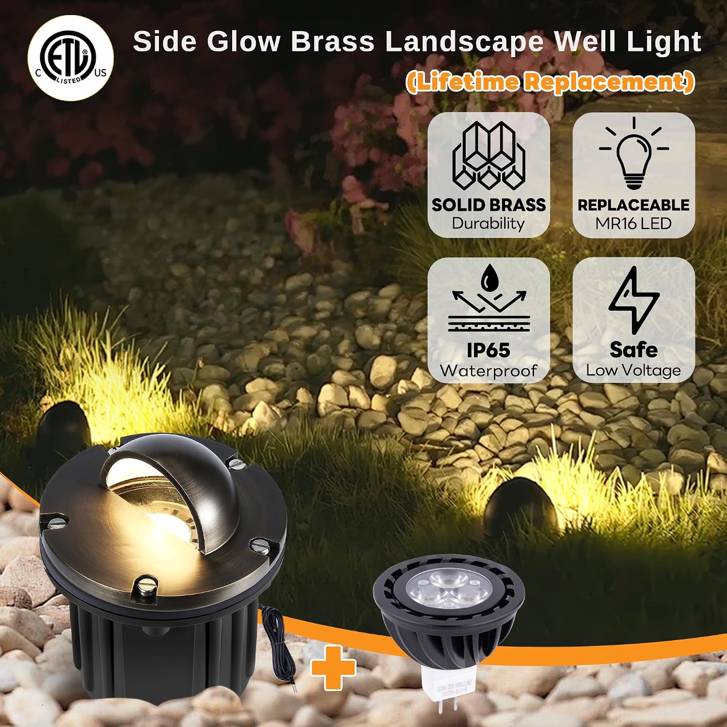 Landscape In Ground Well Lights - Brass LED Low Voltage Electric Ip65 Lights, 12V Wired Fixture, Antique Bronze for Driveway Tree Patio with 5000K Daylight White MR16 Bulb