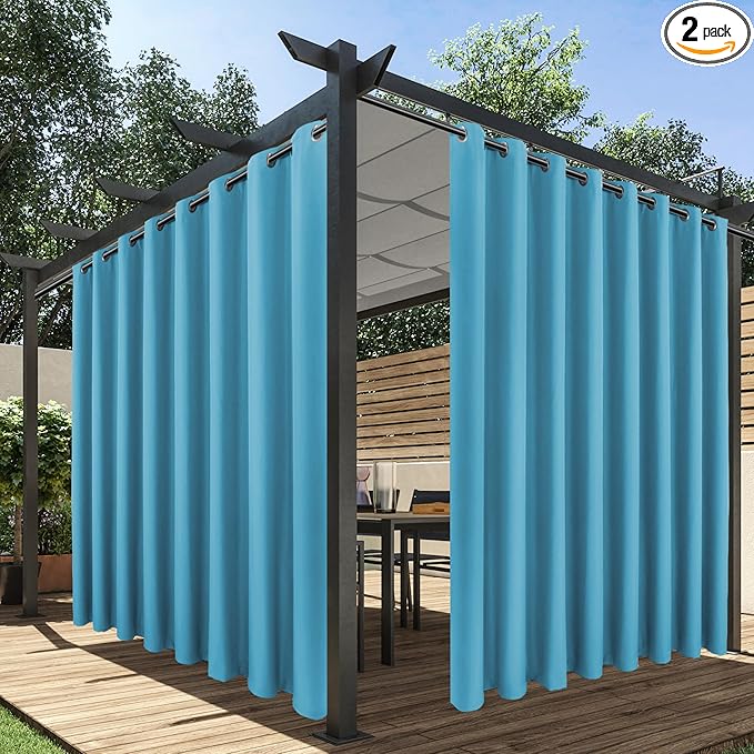HolidayIdeas Extra Wide Outdoor Curtains for Patio Waterproof, 2 Panels - 110 x 84 Inch - Privacy & Light Filtering Curtains Grommet Outside Curtains for Porch, Gazebo, Pergola, Backyard (Teal