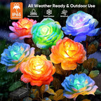 Solar Garden Lights Outdoor Waterproof: 6 Pack LED Solar Flowers Lights Garden Decor - 7 Color-Changing Spring Solar-Powered Stake Rose Decor for Patio Outside Yard Pathway Lawn Cemetery Decorations