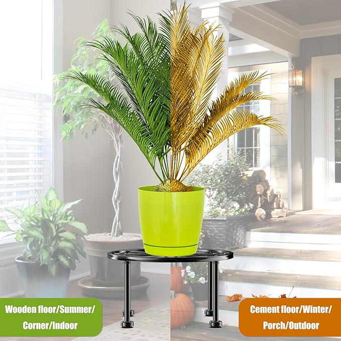 Garden Gifts Plant Lovers Gifts 3 Packs Black Metal Plant Stand with Anti-Slip Base Rustproof Heavy Duty Decorative Round Flower Stand Display Shelf for Indoor/Outdoor