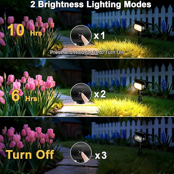 Solar Landscape Spotlights Outdoor Waterproof IP67, Warm White LED Spot Lights for Tree Flag Garden, Adjustable Solar Uplights Auto On Off with 2 Brightness Mode
