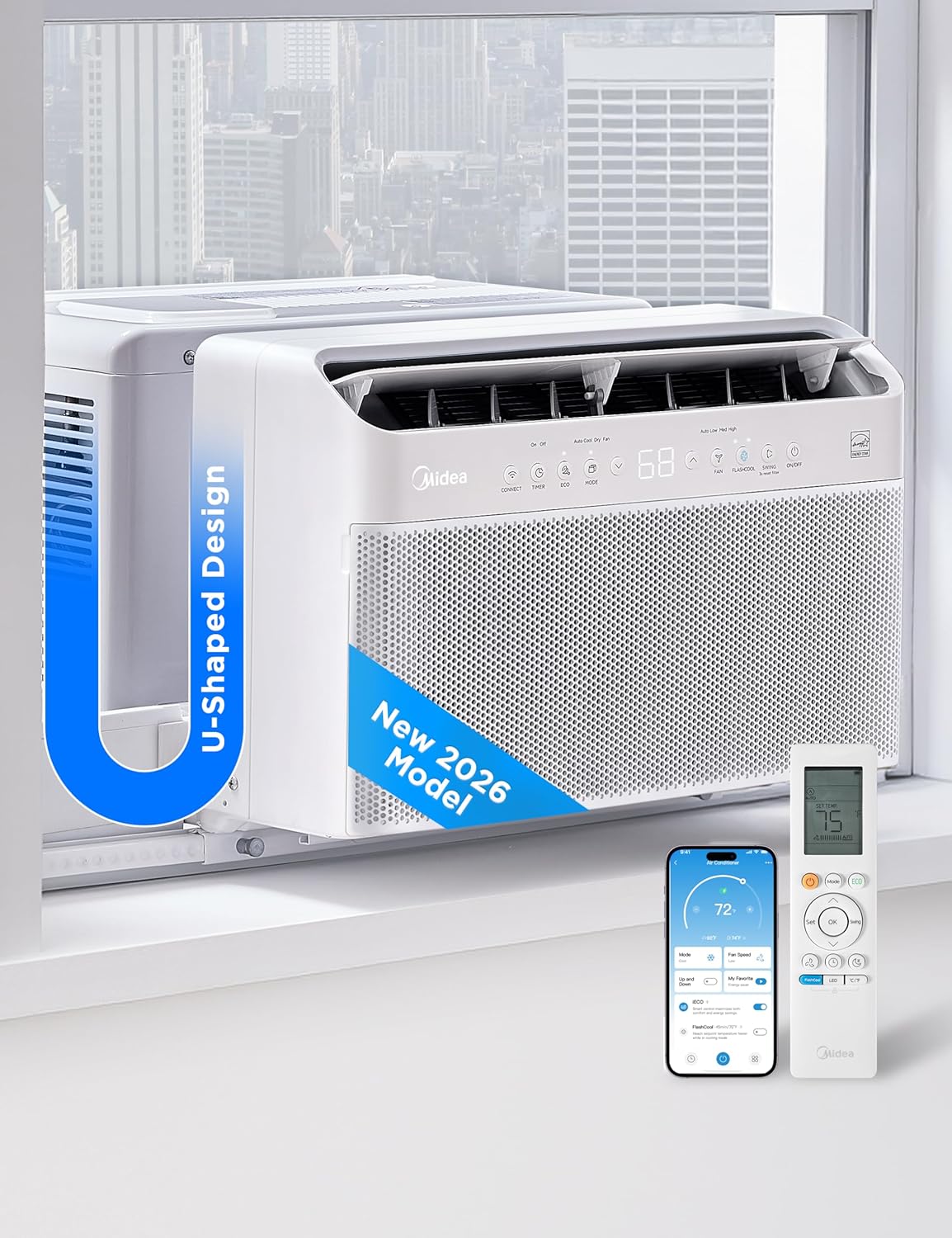 midea 12,000 btu u shaped window air conditioner, main product view
