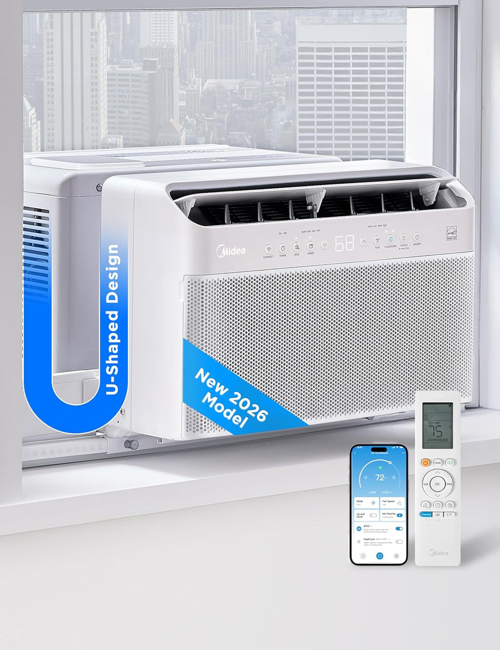 midea 6,000 btu u shaped window air conditioner, main product view