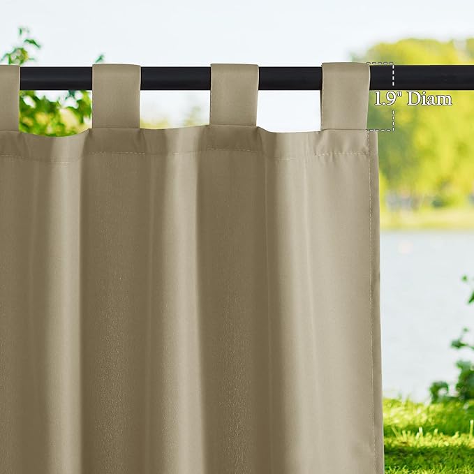 NICETOWN Patio Curtains Outdoor Waterproof 84 inch Long 2 Panels=110" Wide, Tab Top Thermal Insulated Water Resistant Outdoor Drapes Keep Privacy for Pergola/Arbor, Taupe