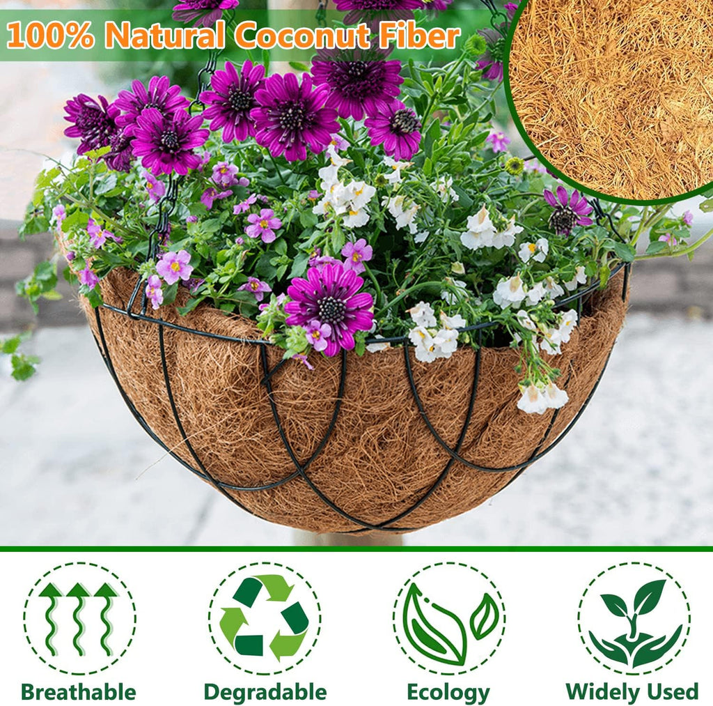 LCHUANG Coco Liners for Planters - 6 Pack 8 Inch Round Hanging Basket Liners, 100% Natural Coconut Fiber Replacement Liners for Hanging Baskets Planters Flowers, Plants, Vegetables (8'' Pack of 6)