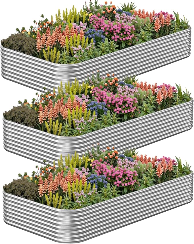 3 Pack 6x3FT Corrugated Galvanized Steel Raised Garden Bed Outdoor, Metal Above Ground Garden Bed for Vegetables and Flowers, Raised Beds for Gardening