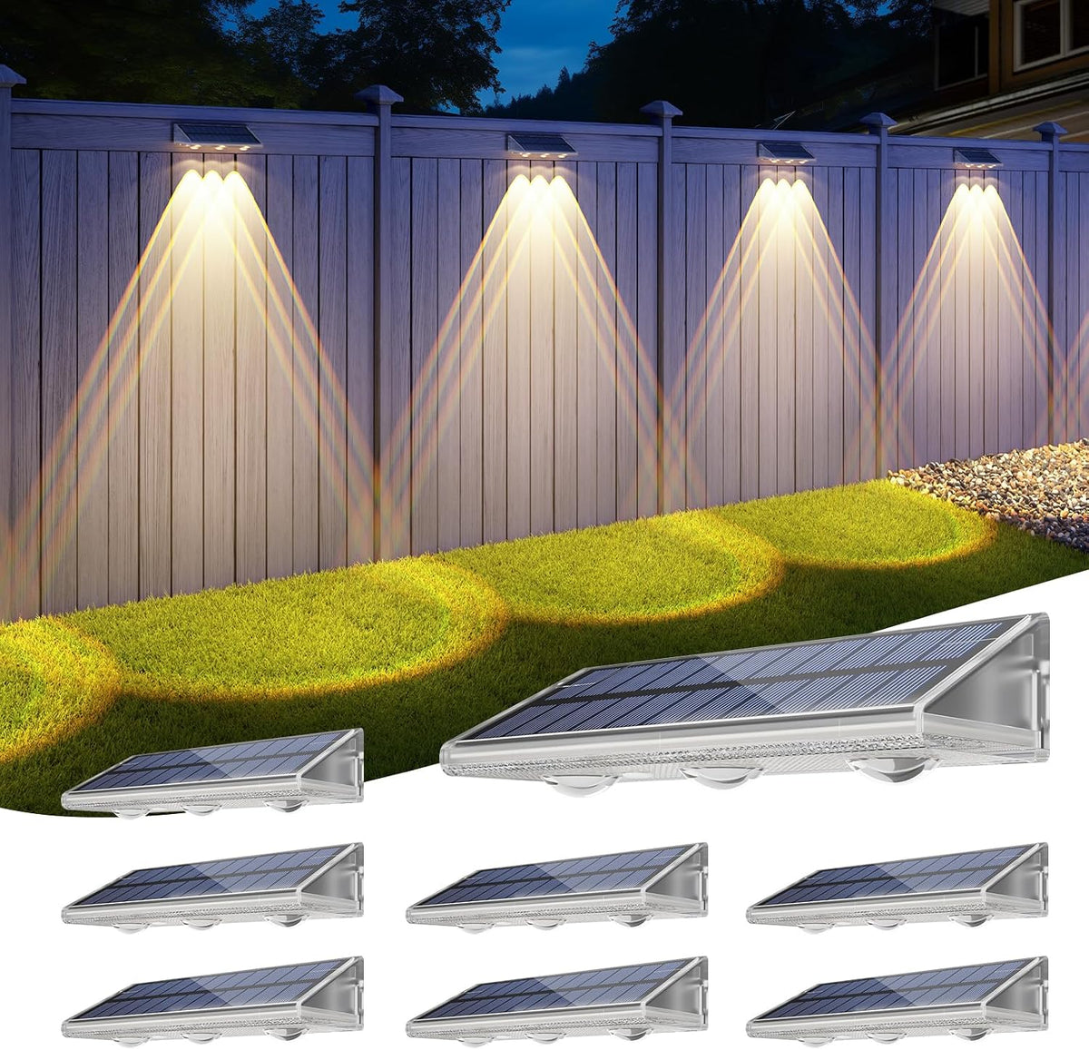 yilaie solar fence lights outdoor with ip67 waterproof, main product view