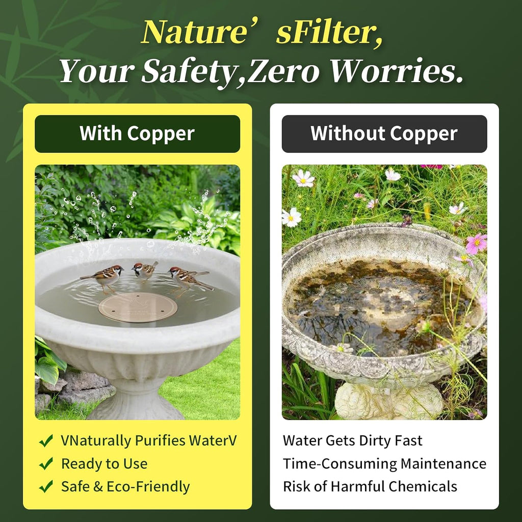 99.99% Pure Copper Cleaning Tray, 0.6mm 2-Piece Birdbath Copper Tray, equipped with a three-point support to ensure physically safe cleaning of water, for year-round use, outdoor birdbaths and bowls