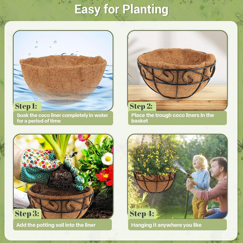 Coco Liners for Planters, 5 Pack 14 Inch Round Hanging Basket Liners, 100% Natural Coconut Fiber Replacement Liners for Hanging Baskets Planters Flowers