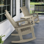 GREENVINES Outdoor Rocking Chair Set | 3-Piece | Desert Brown Wood Grain | 2 Rocking Chairs with 1 Side Table | Porch Rocker | HDPE Plastic | Patio Furniture Sets