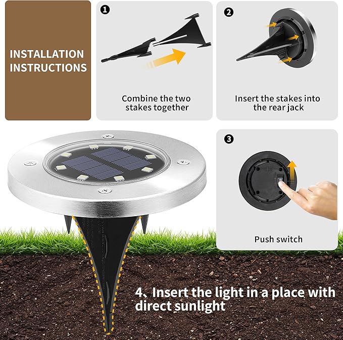 SOLPEX 20 Pack Solar Ground Lights Waterproof, Solar Powered Garden Lights, Landscape Lighting for Pathway Driveway Patio Backyard Walkway (Warm White)