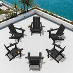 SERWALL Modern Folding Adirondack Chairs Set of 2, HDPE, Cup Holders, Black | Outdoor All-Weather Lawn Adirondack Chairs Wood Grain Lawn Chair Fire Pit Chairs for Patio, Deck