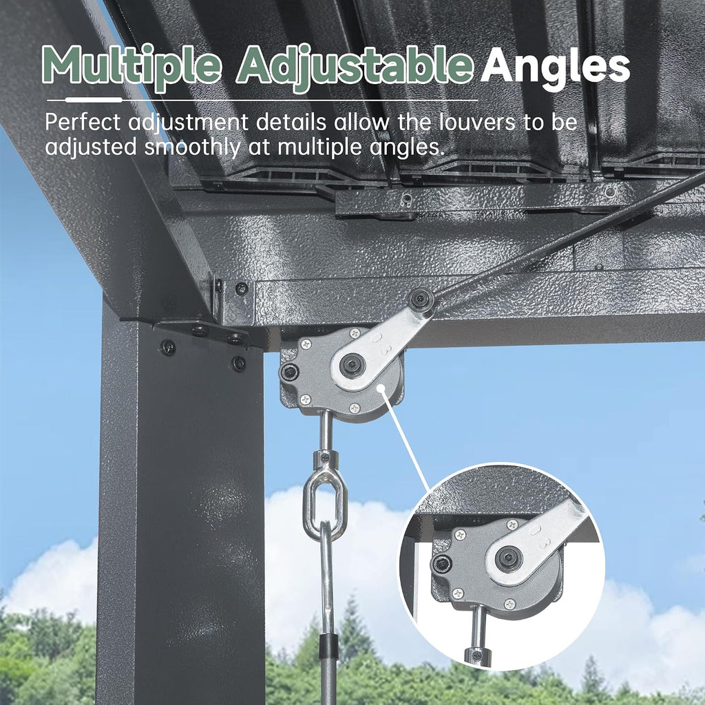 domi aluminum louvered pergola 10x10, outdoor metal pergola showing dimensions