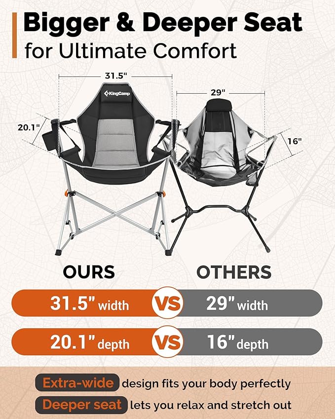 KingCamp Hammock Camping Chair, Swinging Portable Folding Camp Chairs for Adults Max 400lbs Heavy Duty Foldable Oversized Rocker with Aluminum Alloy Frame Cup Holder for Outdoor Beach Patio Sport