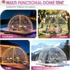 upgraded 12ft garden dome tent, outdoor clear bubble showing dimensions