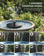 Solar Bird Bath Fountain – 2026 Upgraded 1.4W Solar Pump with 7 Nozzles and 4 Fixed Pipes, Floating & Free-Standing, Solar Fountain for Bird Bath, Garden, Pond, Pool