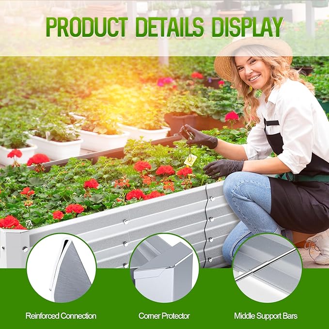 Highpro Galvanized Raised Garden Bed Kit, 4×2×1ft Planter Box for Outdoor Gardening and Planting, Large Bottomless Metal for Vegetables, Herb, Fruits, Flower, Silver