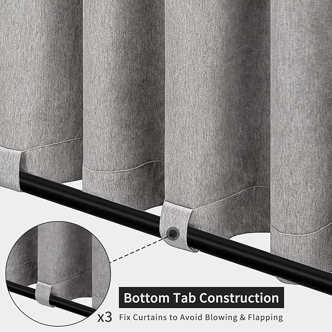 Easy-Going Linen Look Outdoor Curtains Waterproof Windproof Porch Curtains, Soft Thicken Outdoor Privacy Curtains for Patio, Gazebo, Grommet Top and Tab Bottom Drape, 1 Panel, 54x96 inch, Grey
