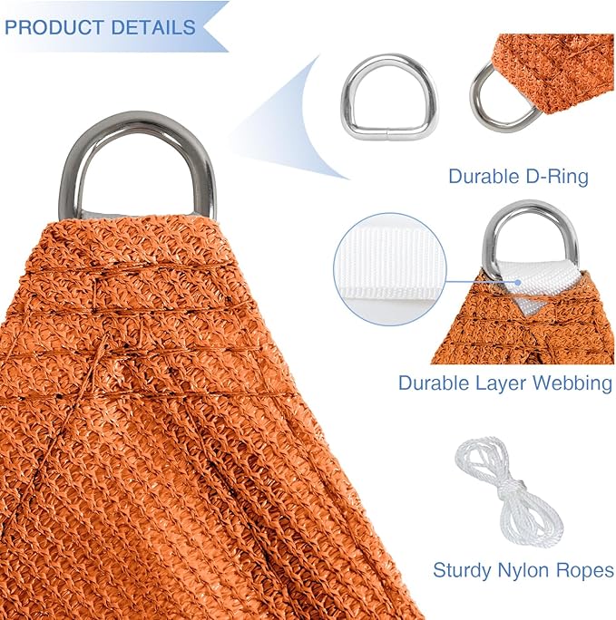 E&K Sunrise 4' x 4' x 4' Sun Shade Sail Triangle Canopy Shade Cover UV Block for Patio Backyard Garden Outdoor (Orange)