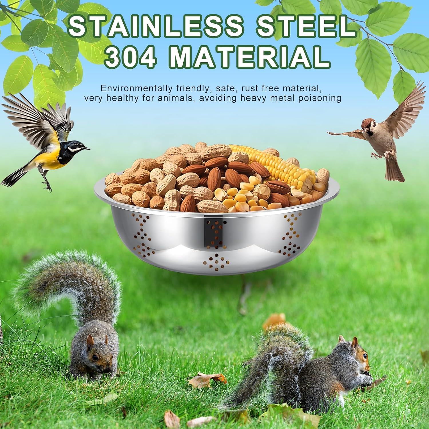 Squirrel Feeders for Outside, Metal Durable Bowl Tree Mounted of Chipmunk Feeder, Squirrel Food for Backyard Squirrels Hold Corn, Corn Cob, Peanuts (8.5Inch - 1 Food Stand 1 Water Stand