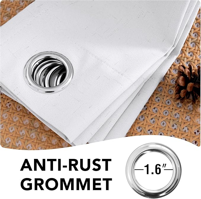 H.VERSAILTEX Linen Blackout Curtains Durable Thick Textured Linen Look 100% Blackout Patio Door Curtain Anti Rust Grommet Extra Wide Sliding Door Curtain Panel, W100 x L96 inch - Pure White