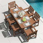 Outdoor Rectangle Dining Table, Heavy-Duty HDPE Table for 6, Weatherproof Patio Table with Umbrella Hole, Rounded Corners for Safety, Teak