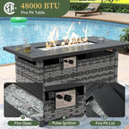 Aoxun 11 Piece Patio Furniture Set with 44” Fire Pit Table Wicker Rattan Outdoor Sectional Sofa Set with Coffee Table and Thickened Cushions, Grey/Black (Waterproof Cover Included)