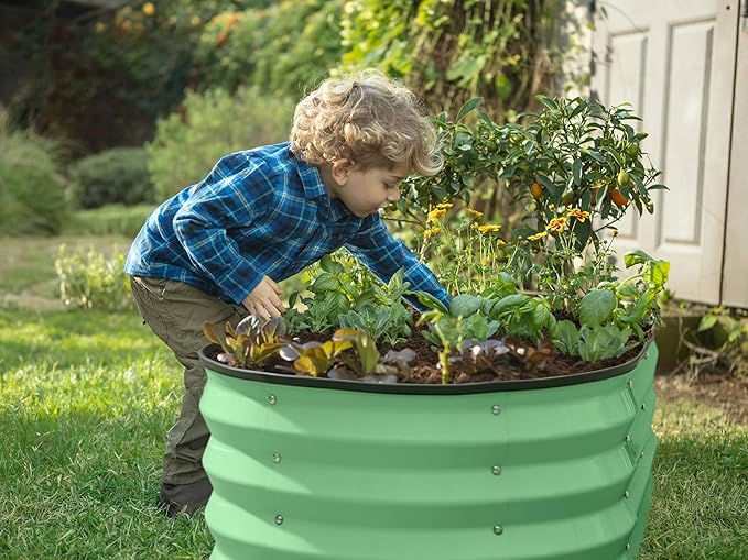 Plant & Plot Galvanized Raised Garden Beds Outdoor // 4×2×1 ft (2-Pack) Planter Raised Beds for Gardening, Vegetables, Flowers (Light Green) // Large Metal Garden Box