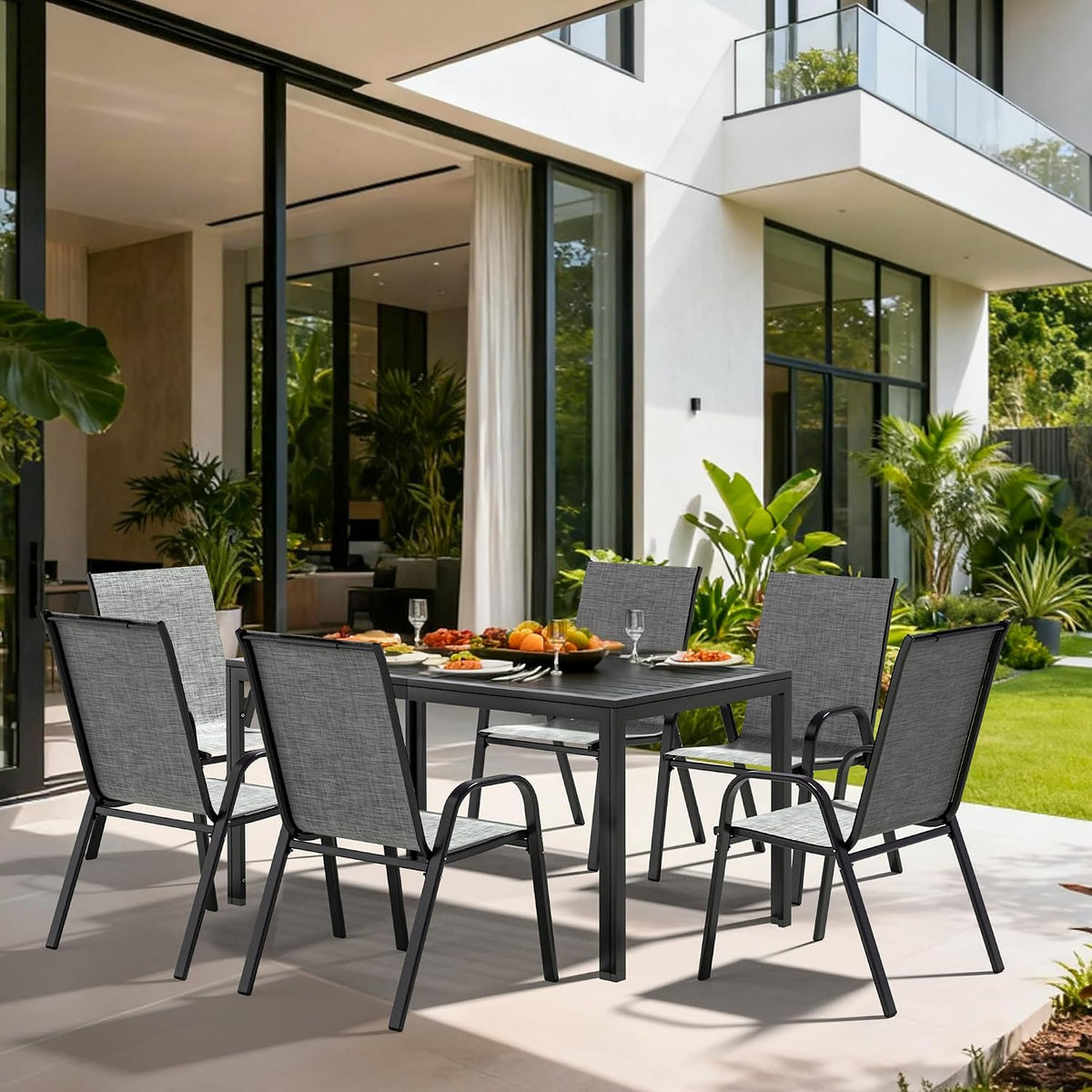pamapic outdoor dining sets for 6, rectangular steel, close-up detail