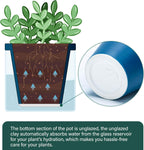 d'vine dev self-watering blue terracotta planter, 4 in showing dimensions