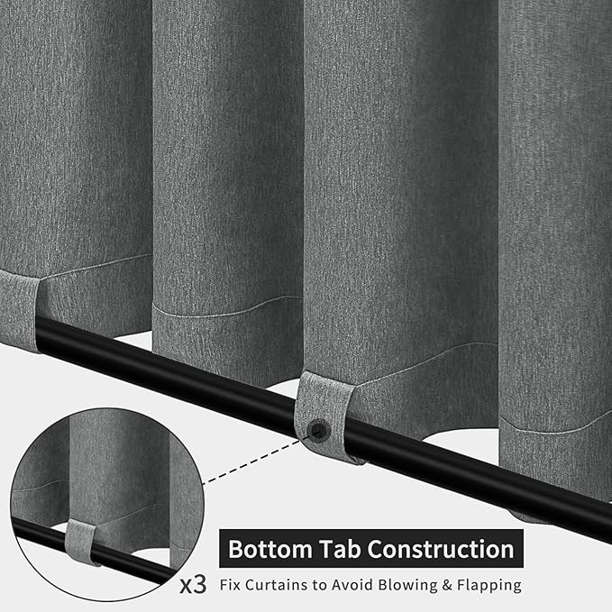 Easy-Going Linen Look Outdoor Curtains Waterproof Windproof Porch Curtains, Soft Thicken Outdoor Privacy Curtains for Patio, Gazebo, Grommet Top and Tab Bottom Drape, 1 Panel, 54x84 inch, Dark Grey