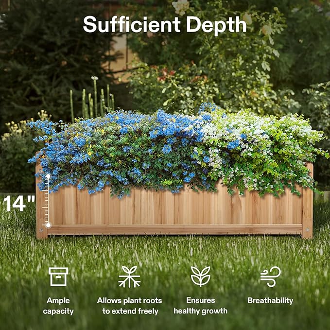VIVOSUN 3.6 x 1.3Ft Wooden Raised Garden Bed, 43.5 x 16 x 14 Inches, Outdoor Wood Planter Box with Screwdriver and a Liner for Garden, Patio, Balcony, Backyard and Outdoors, 2Pcs