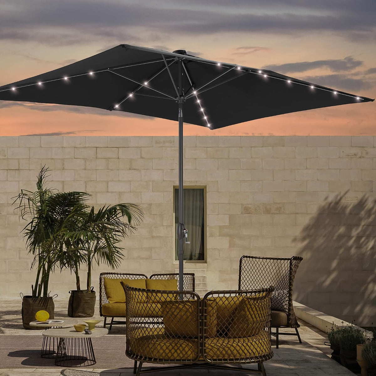 rectangle patio umbrella with solar lights, 6x9ft outdoor, main product view