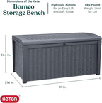 Keter Outdoor Storage Deck Box for Patio, Backyard & Garden, Borneo, 110 Gal, Grey - Lockable, Organizing, and Waterproof Plastic Container Bench