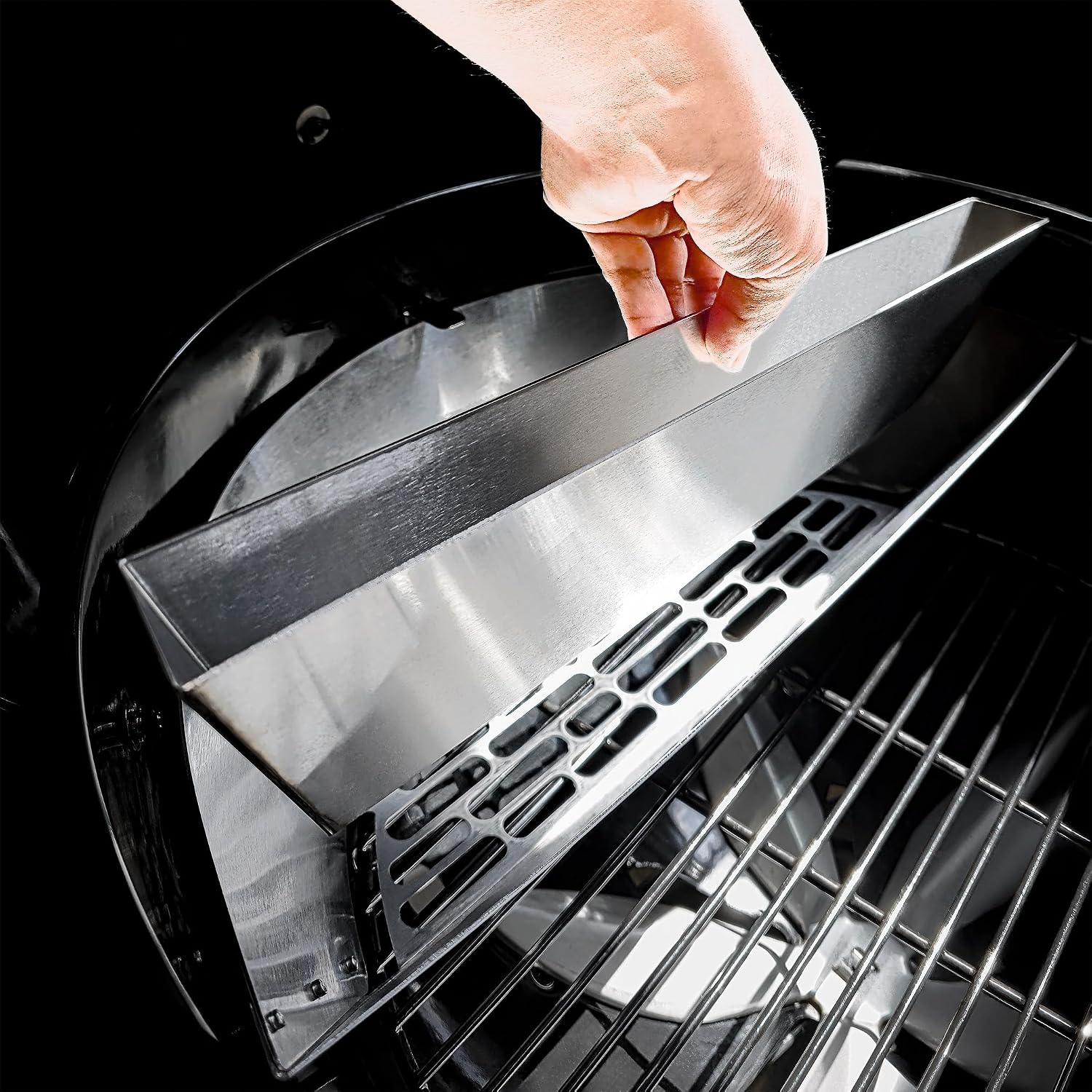 Slow 'N Sear® Deluxe Charcoal Basket Insert for 22" Weber Kettle Grills – Patented Stainless Steel Two-Zone Cooking Accessory with Removable Water Reservoir for Low & Slow Smoking and Searing