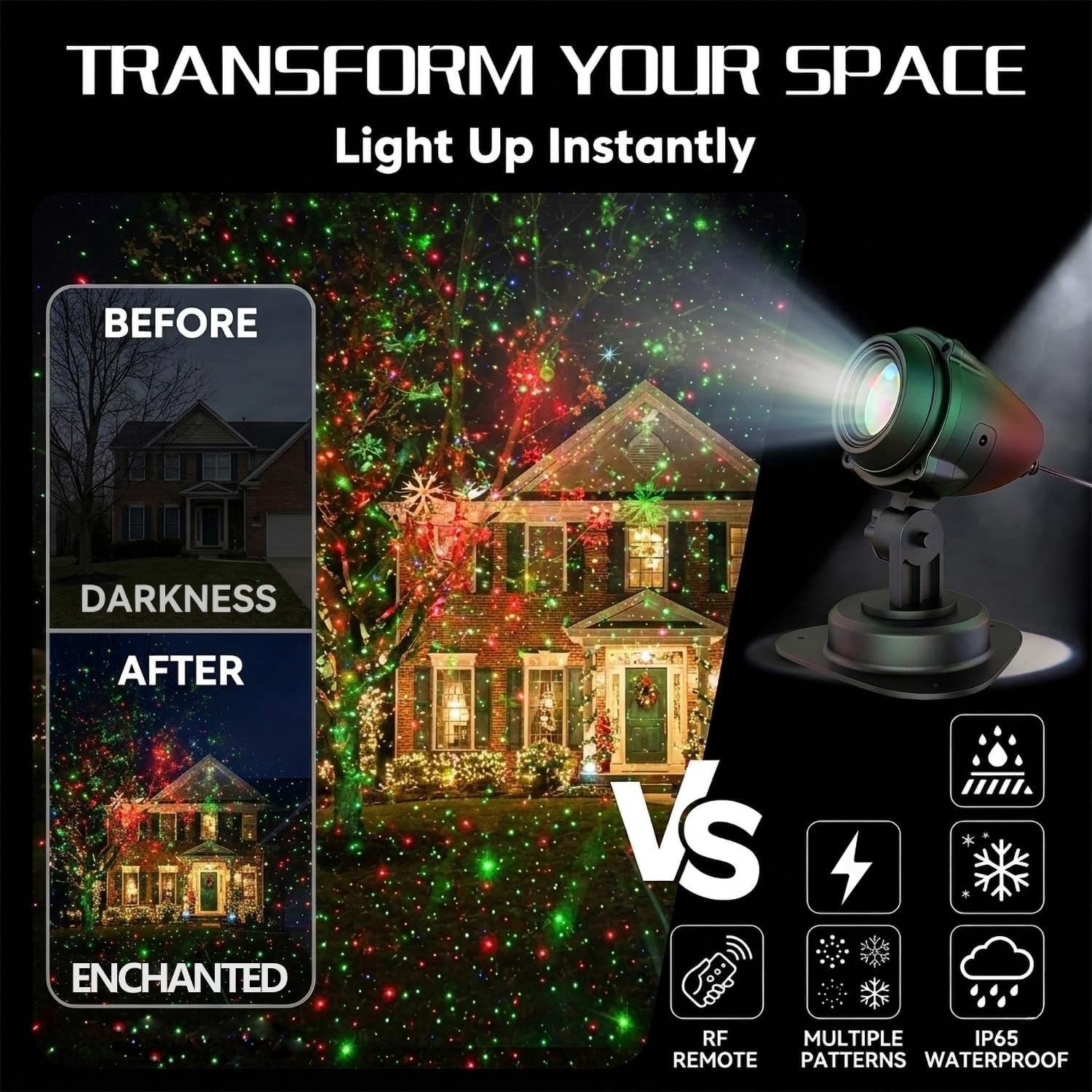 Laser Christmas Projector Lights Outdoor, Aluminum Alloy 3-Color Star Projector, Waterproof with Remote & Timer for Holiday Party, Yard Patio Xmas Decor (RGB)