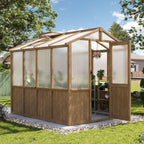aoxun 6x8 ft wooden greenhouse for outdoors, 6mm shown in use