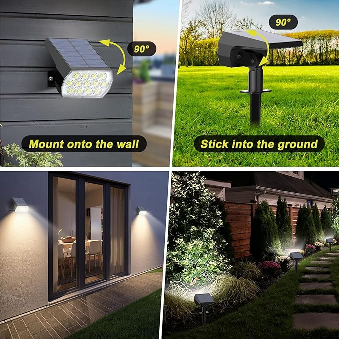 Solar Spot Lights Outdoor Waterproof IP65, [6 Pack/52 LED] 2-in-1 Solar Landscaping Spotlights, 3 Lighting Modes Solar Powered Garden Flood Light for Patio Pathway Driveway Yard Pool (Cool White)