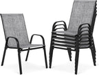 Outdoor Stackable Chairs Set of 6, Stacking Patio Chairs with Textilene Fabric, Outside Furniture for Garden Backyard Balconie Poolside Deck, Grey