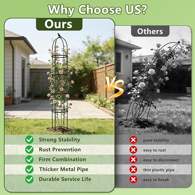 Obelisk Trellis for Garden Plants Climbing: 6ft Rustproof Metal Pipe with Plastic Coated - Potted Plant Climber Support for Outdoor Indoor Grape Vines Vegetable Fruits Flowers (2PC)