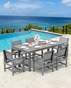 SERWALL 5 Piece Patio Dining Sets, Outdoor HDPE Dining Furniture Set with Umbrella Hole Cut-Out Table and 4 Woven Chairs, Gray