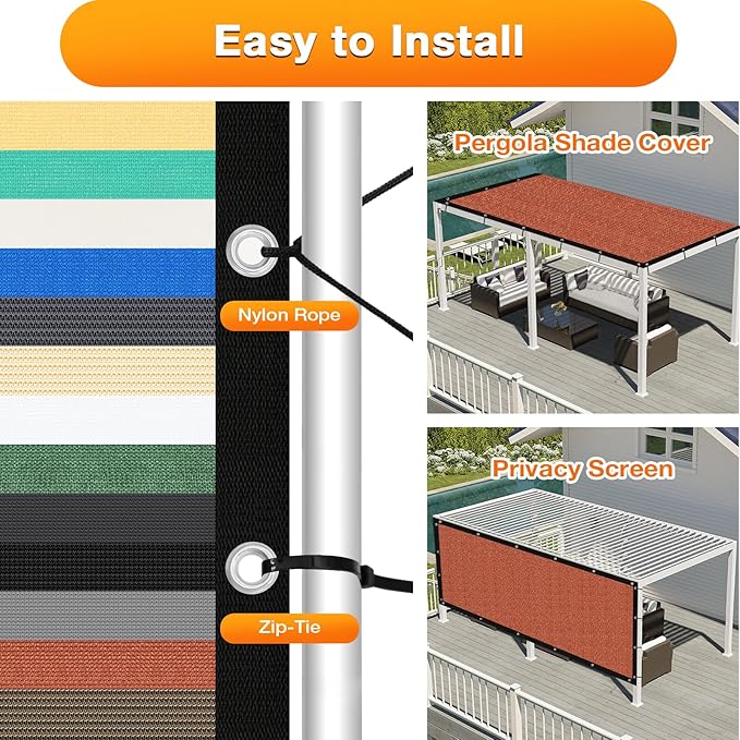 Artpuch 90% Sun Shade Cloth, 9 x 13 FT Pergola Shade Cover Canopy with Grommets, Sun Screen Fabric Tarp for Patio, Outdoor, Garden, Backyard, Rust Red