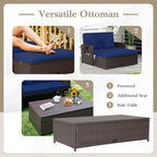 LDAILY Moccha Outdoor Daybed, Wicker Loveseat Sofa Set with 4-Postion Adjustable Backrest, Storage Ottoman, Cushions, Rattan Double Bed Lounger, Patio Furniture Set (Navy)