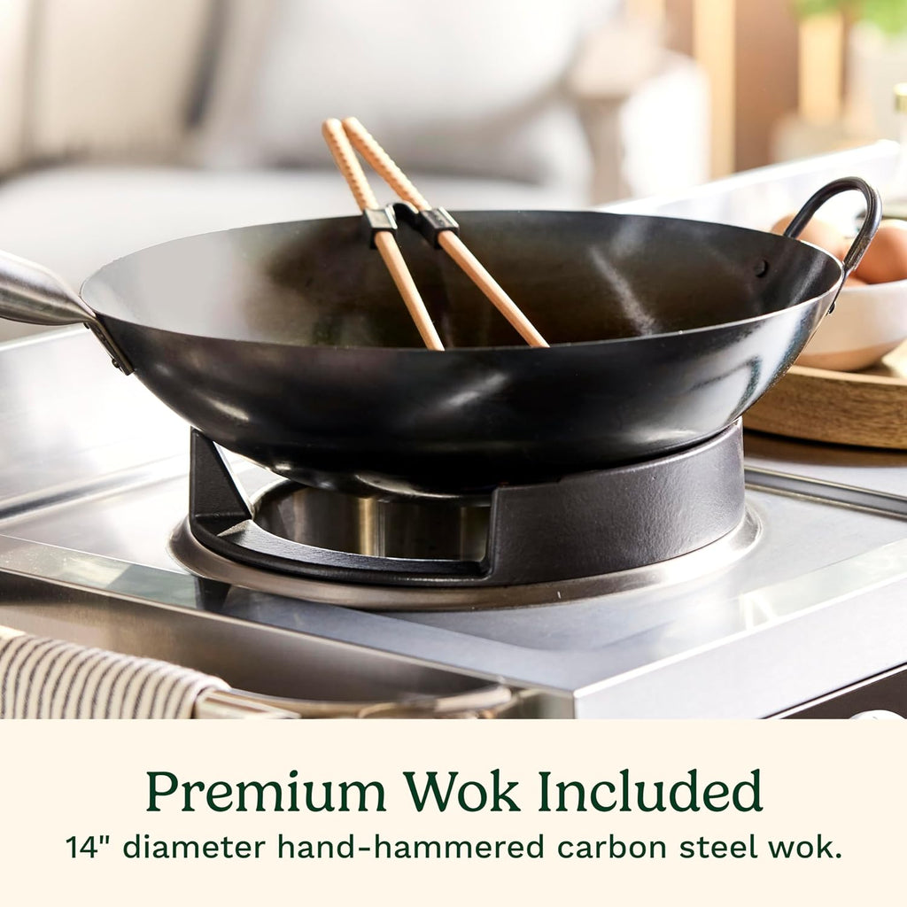 Cuisinart Outdoor Wok Station with Rear Wheels, 14" Steel Pan, 50,000 BTU